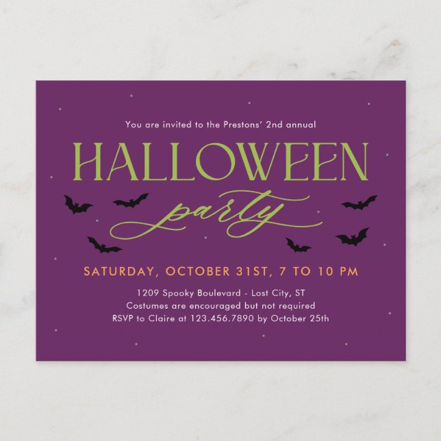 Batty Editable Colour Halloween Invitation Postcar (Front)