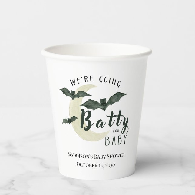 Batty for Baby Bat And Moon Halloween Baby Shower  Paper Cups (Front)