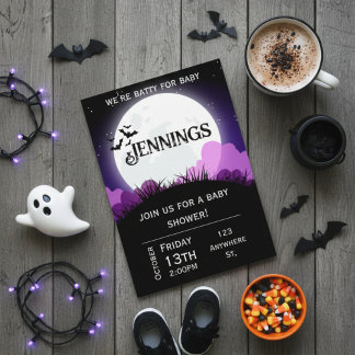 Batty for baby. Halloween Baby shower Invitation