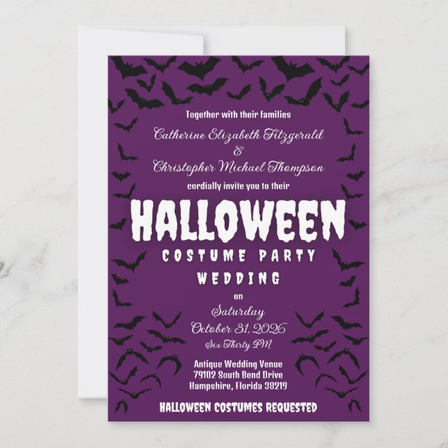Batty Halloween Costume Party Wedding Invitation (Front)