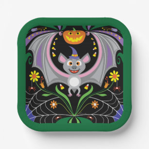 Batty Midnight Pumpkin Patch Paper Plate