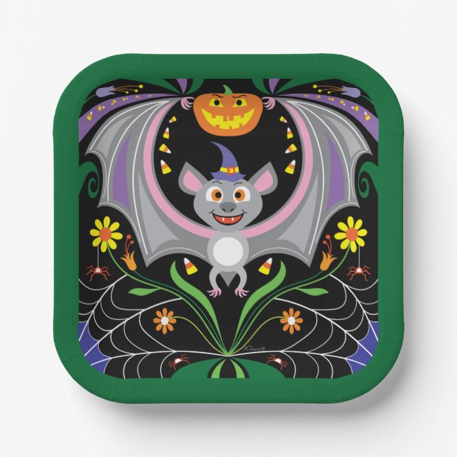 Batty Midnight Pumpkin Patch Paper Plate (Front)