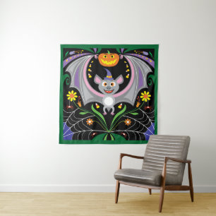 Batty Midnight Pumpkin Patch Tapestry