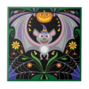 Batty Midnight Pumpkin Patch Tile