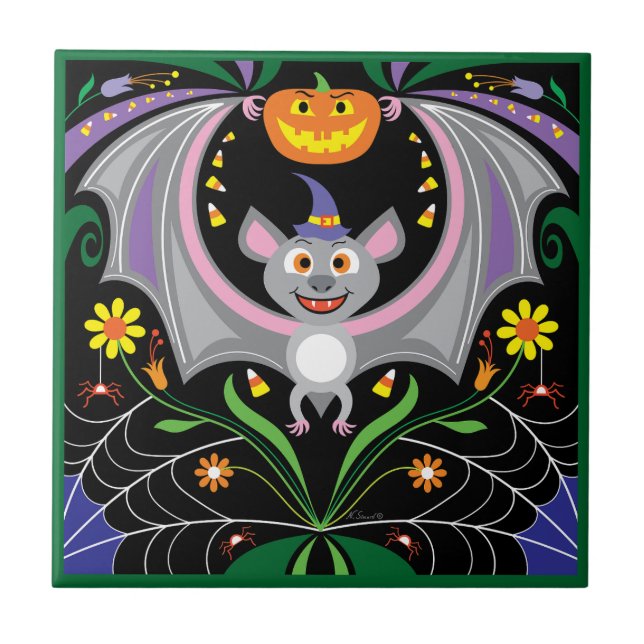 Batty Midnight Pumpkin Patch Tile (Front)