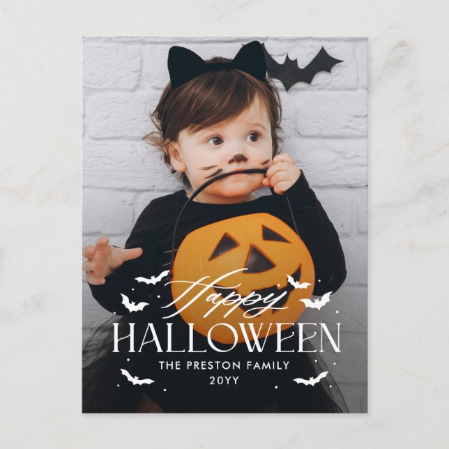 Batty Overlay Halloween Photo Card Postcard (Front)
