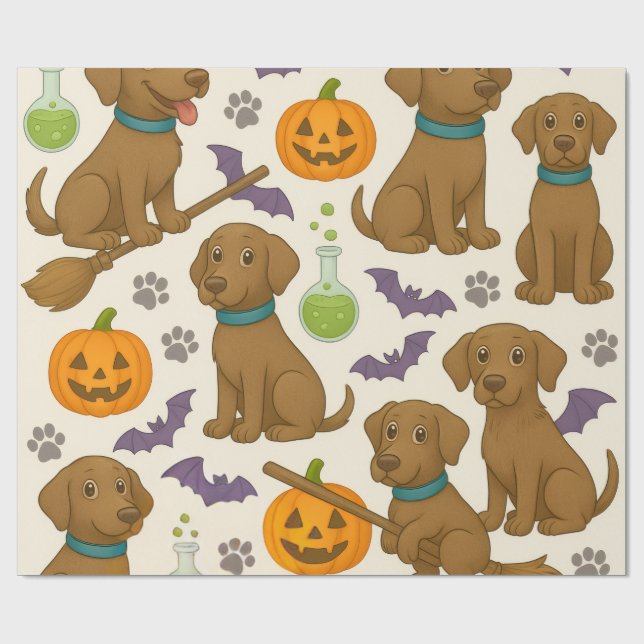 Batty Puppy Halloween Fun Wrapping Paper (Flat)