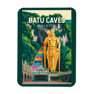 Batu Caves Malaysia Illustration Travel Art Retro Magnet