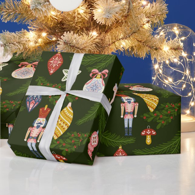 Bauble and Wooden Soldier Christmas Pattern Wrapping Paper (Holidays)