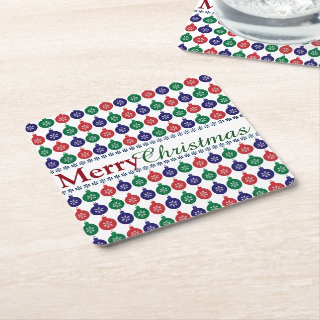 Bauble Pattern Christmas Square Paper Coaster (Angled)