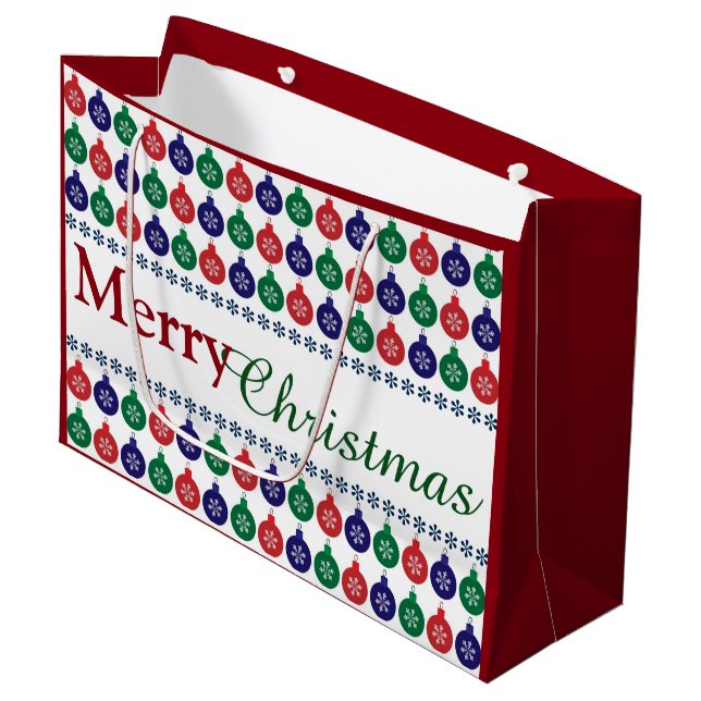 Bauble Pattern Colourful Christmas Large Gift Bag (Front Angled)