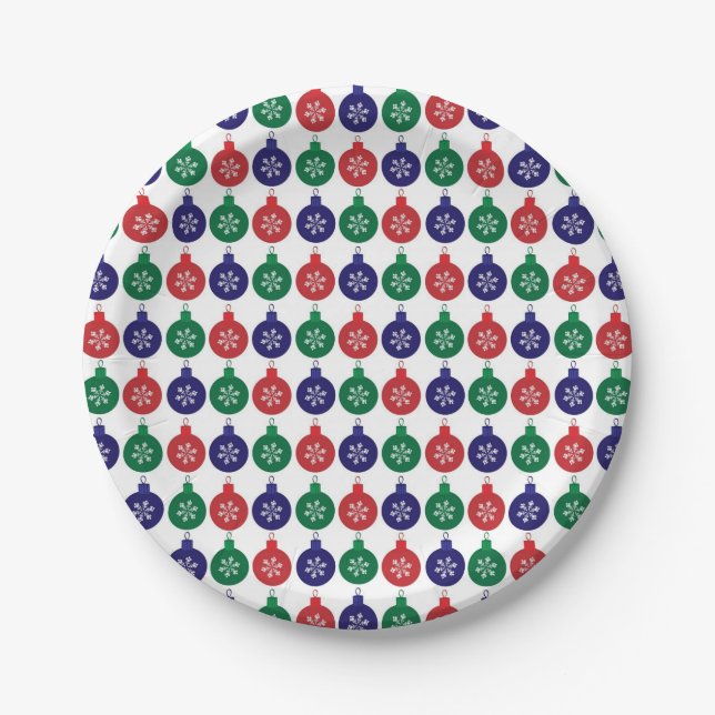 Bauble Pattern Colourful Christmas Paper Plate (Front)