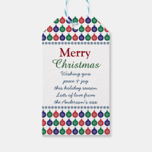 Bauble Pattern Custom Message Christmas Gift Tags