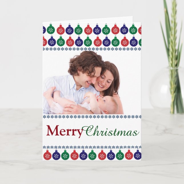 Bauble Pattern Custom Photo Holiday Card (Front)