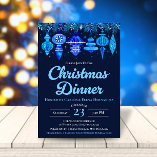 Baubles Christmas Dinner Watercolor Navy Blue  Invitation