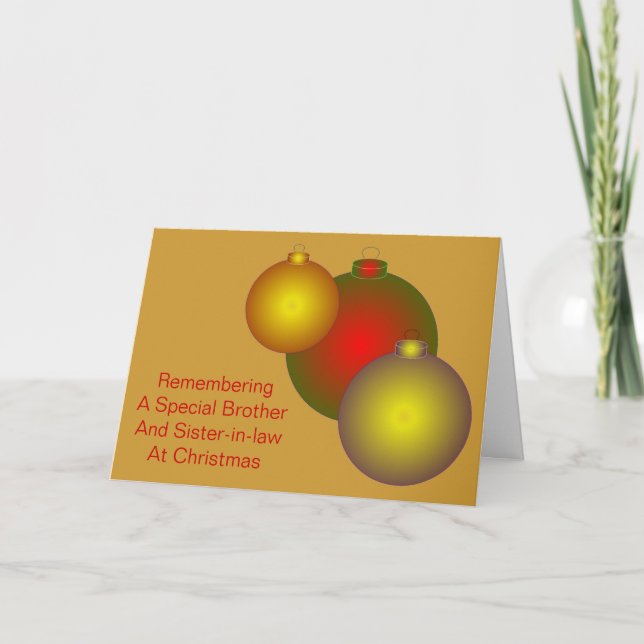 Baubles Design Brother And Sister-in-Law Christmas Holiday Card (Front)