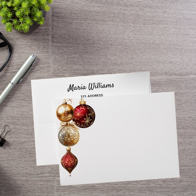 Baubles gold red return address Christmas Envelope (Creator Uploaded)