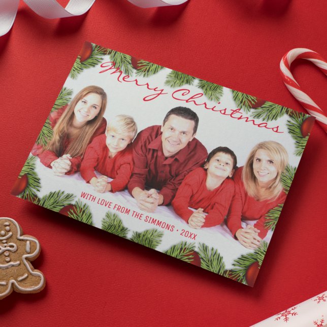 Baubles Pine Christmas Family Holiday Photo Card (Creator Uploaded)