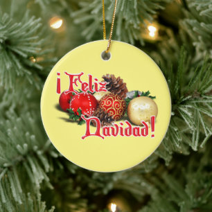 Baubles & Pine Cones - Feliz Navidad Ceramic Ornam Ceramic Tree Decoration