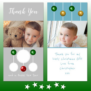 Baubles snowballs and photos grey blue Christmas Thank You Card