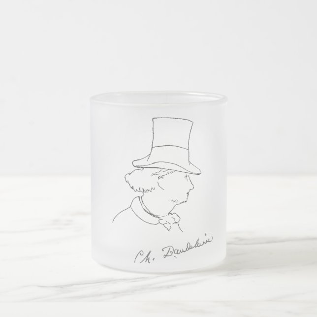 Baudelaire in Top Hat Frosted Glass Coffee Mug (Center)