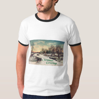 Bauer Art Snowy Bridge Winter Scene T Shirt
