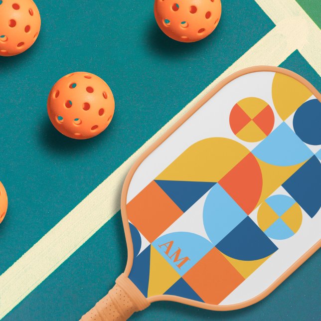Bauhaus Aesthetic Pattern Personalised Unique  Pickleball Paddle (Bauhaus Inspired Vintage Retro Pickleball Paddle)