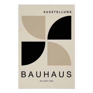 Bauhaus Beige Black Geometric Quarter Circle Poster