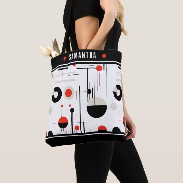 Bauhaus black and red geometric shapes composition tote bag (Close Up)