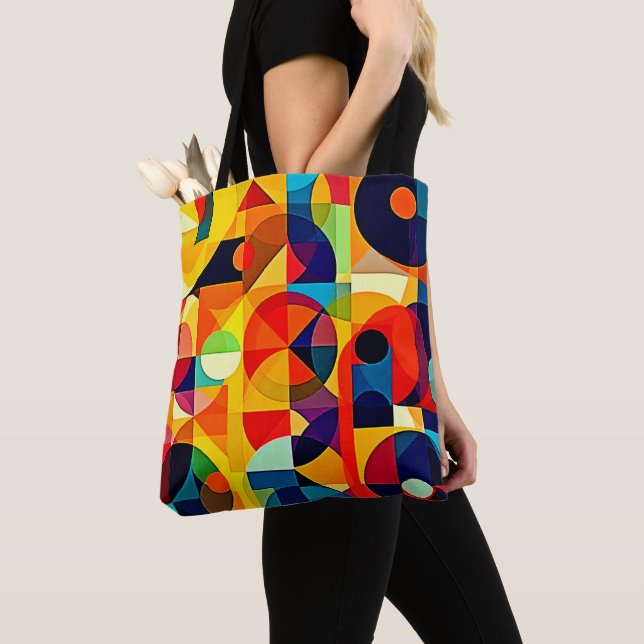 Bauhaus Colour Geometry Design Tote Bag (Close Up)