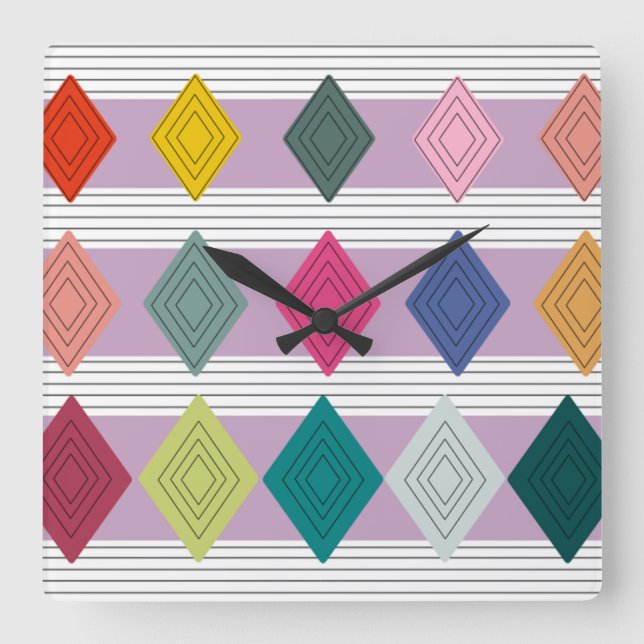 Bauhaus Diamond Quilt  Square Wall Clock (Front)