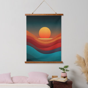 Bauhaus Earthy Sunset Waves Wood Wall Tapestry