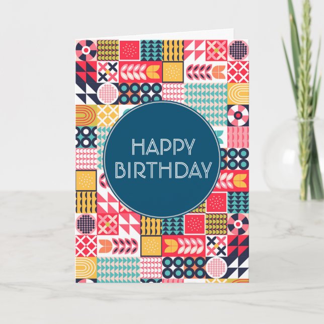 Bauhaus Floral Geometric Folded Invitation (Front)