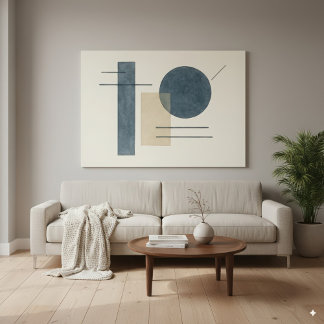 Bauhaus Geometric Abstract Art in Blue & Beige Canvas Print