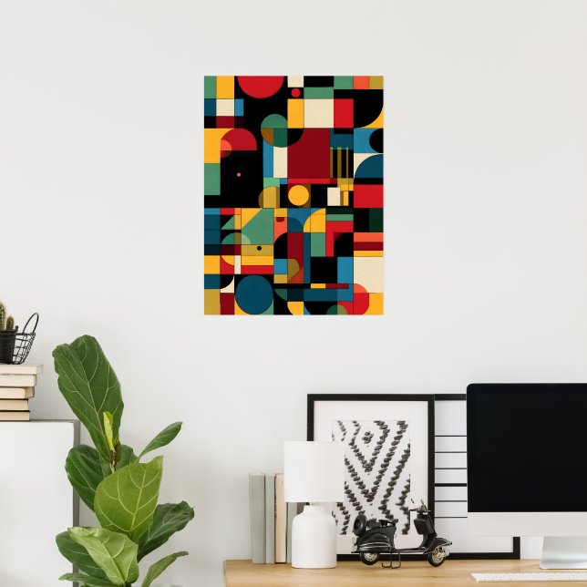 Bauhaus Geometric Abstract Colourful Mosaic Poster (Home Office)