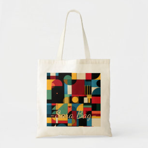 Bauhaus Geometric Grid Mosaic Custom Name Tote Bag