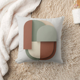 Bauhaus Geometric Shapes Terracotta & Sage Throw Cushion