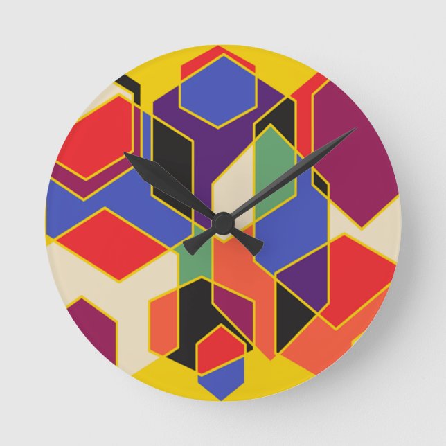 Bauhaus Hexagons  Round Clock (Front)