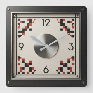  Bauhaus Industrial Pixel Modernist Metallic  Square Wall Clock