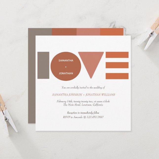 Bauhaus Love Striped Square Wedding Invitation (Front/Back In Situ)