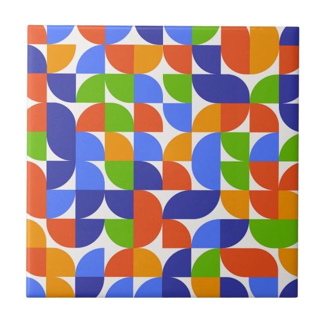 Bauhaus Mid Century Pattern Blue, Orange, Green  Tile (Front)