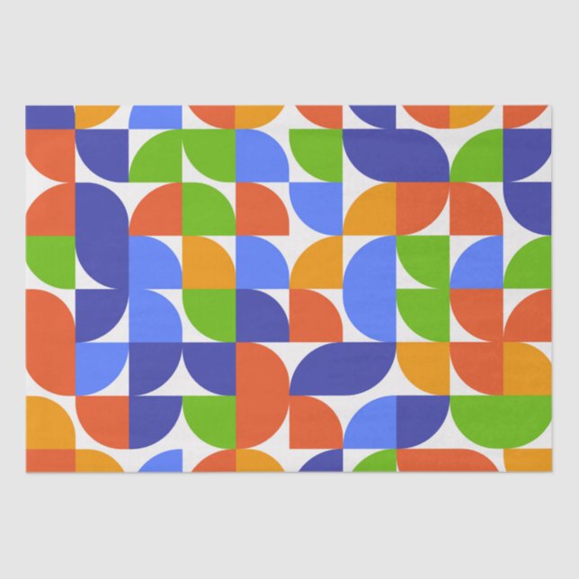 Bauhaus Mid Century Pattern Blue, Orange, Green  Tissue Paper (Front)