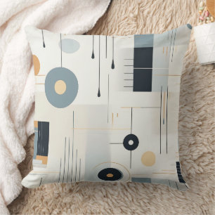 Bauhaus Navy Ochre Abstract Geometric Line Cushion
