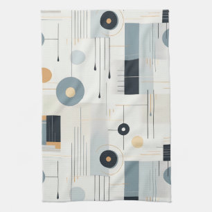 Bauhaus Navy Ochre Abstract Geometric Line Tea Towel