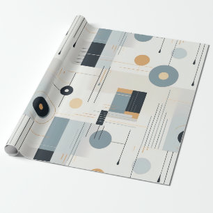 Bauhaus Navy Ochre Abstract Geometric Line Wrapping Paper