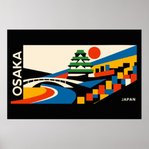 Bauhaus Osaka Japan Travel Poster Geometric Castle