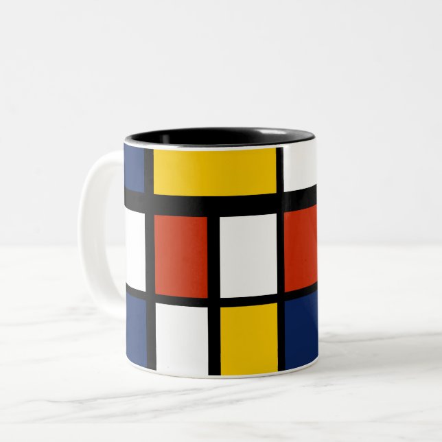 bauhaus pattern abstract geometric art painting mo Two-Tone coffee mug (Front Left)