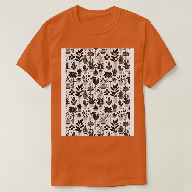 Bauhaus Plant Pattern Brown T-Shirt (Design Front)