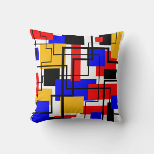 Bauhaus Rectangles and Lines - White Cushion
