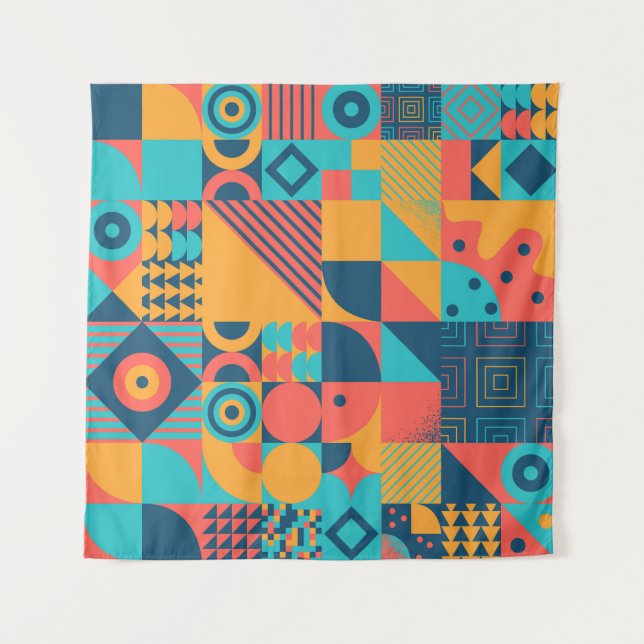 Bauhaus Retro: 70s Geometric Musical Tapestry (Front)